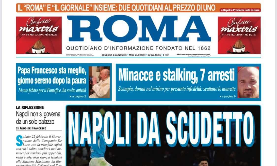 Il Roma: "Napoli da Scudetto"