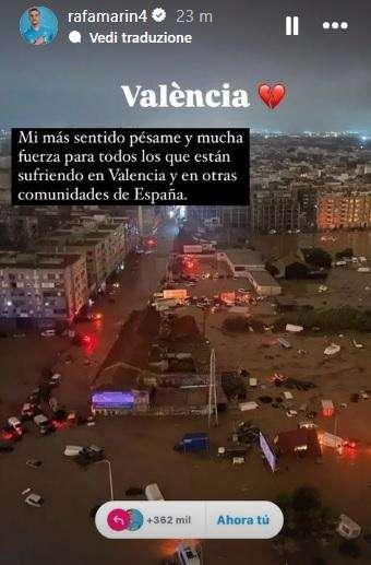 Alluvione a Valencia, Rafa Marin sui social: "Sentite condoglianze e tanta forza a chi soffre"