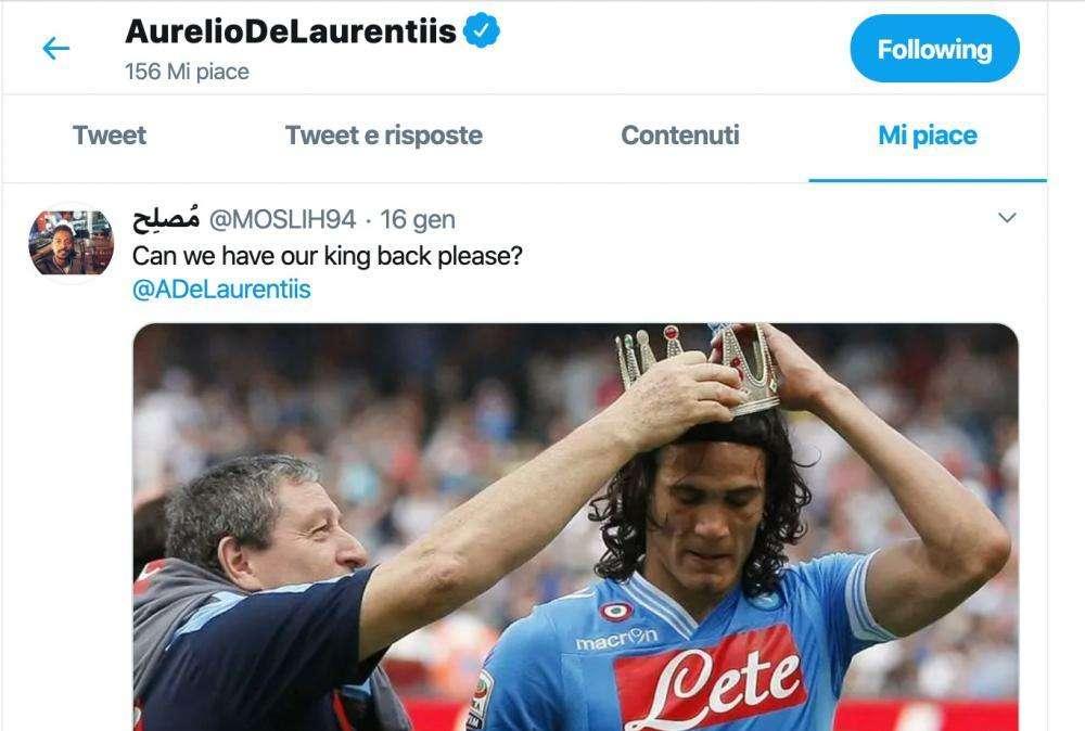 FOTO - "Possiamo riavere il nostro Re Cavani?", spunta il like di ADL su Twitter