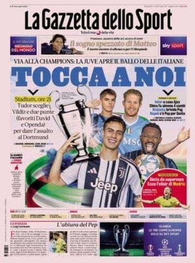 La Gazzetta dello Sport: "Tocca a noi. Champions, c'è Pep per Conte"