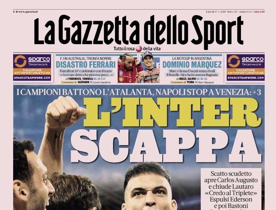 Gazzetta dello Sport: "L'Inter scappa, Napoli stop a Venezia"