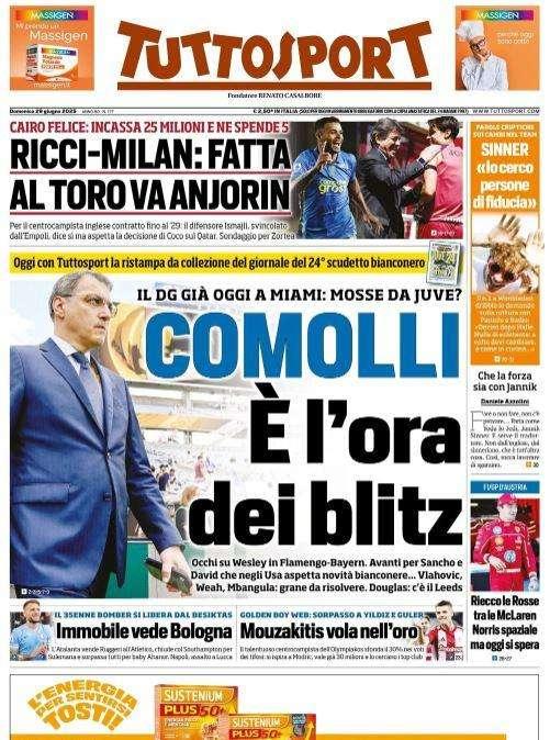 Tuttosport in primo piano con la Juventus: "Comolli, è l'ora dei blitz"