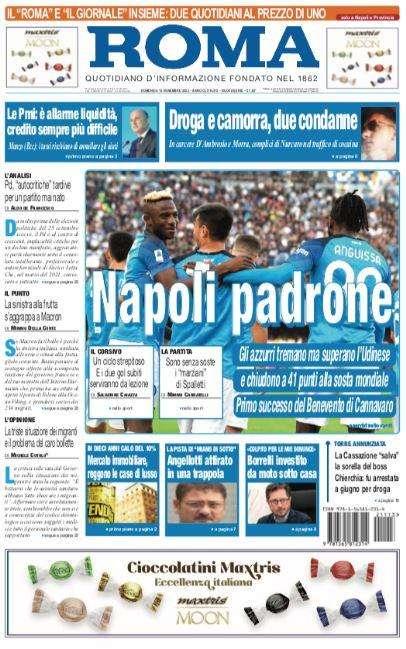 PRIMA PAGINA - Il Roma titola in apertura: "Napoli padrone"