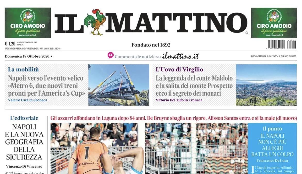 Il Napoli affonda in Laguna, Il Mattino: "Com'è triste Venezia"