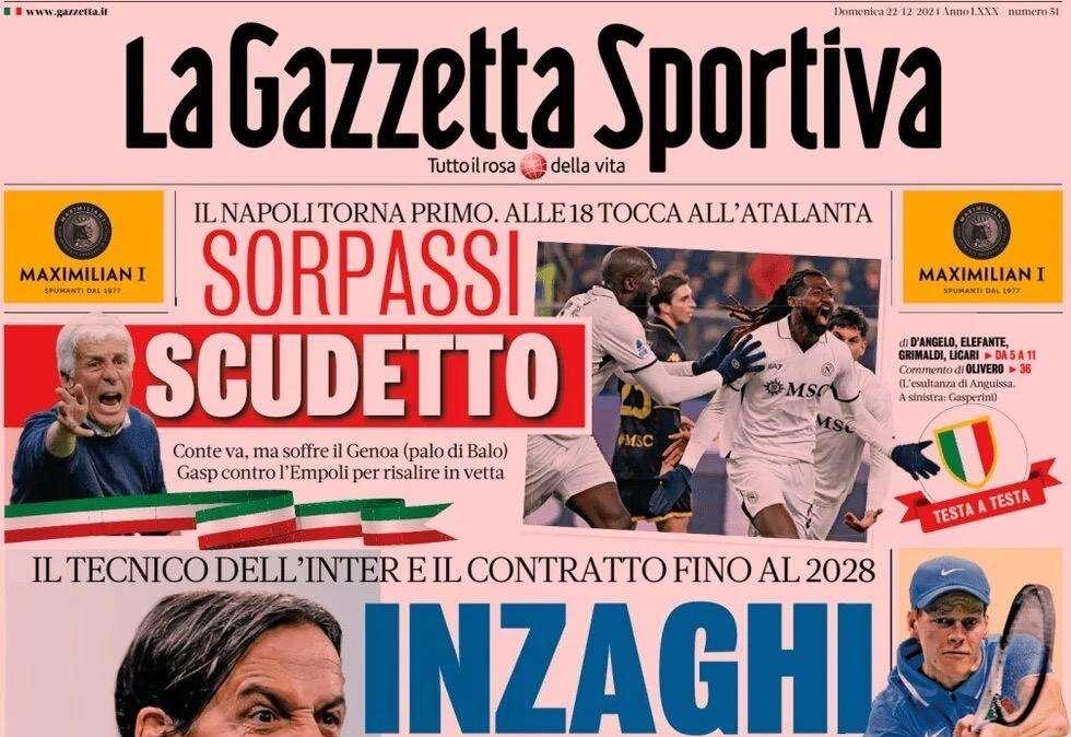 Gazzetta dello Sport: "Sorpassi Scudetto, il Napoli torna primo"