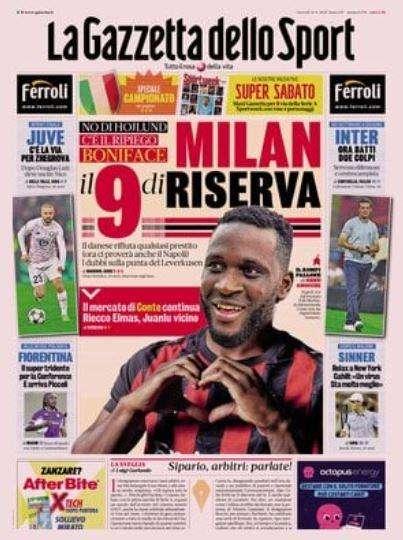 La Gazzetta dello Sport: "No di Hojlund, c'è il ripiego Boniface per il Milan"