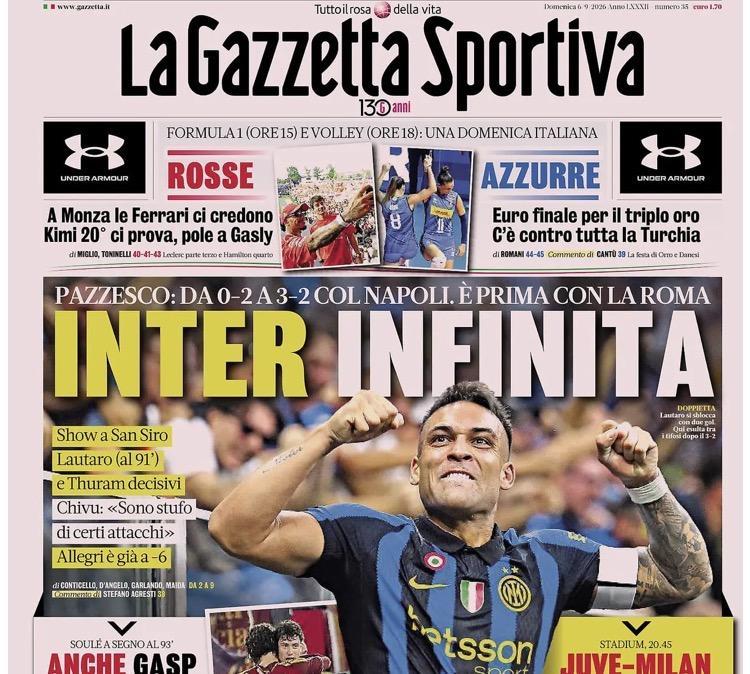 Show pazzesco a San Siro, Gazzetta: “Inter infinita, Allegri è già a -6”