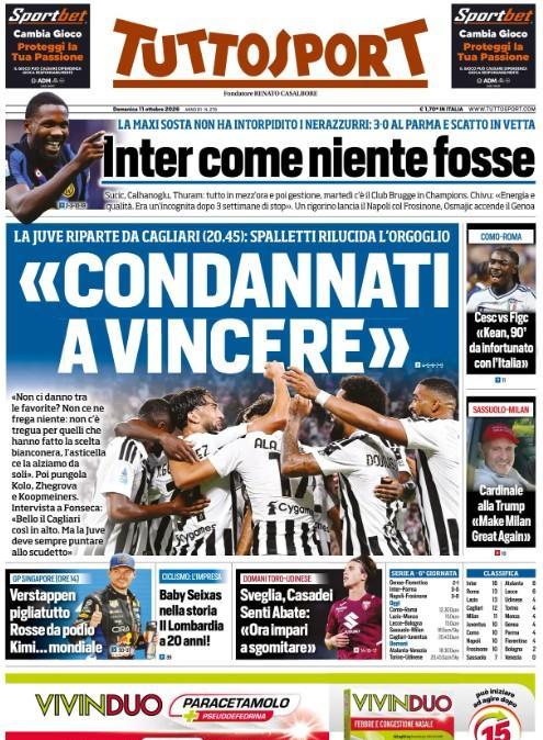 Tris al Frosinone, Tuttosport punge: "Un rigorino lancia il Napoli"