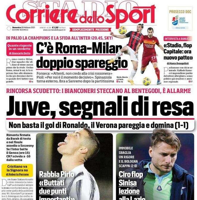 L'apertura del Corriere dello Sport: "Juve, segnali di resa"