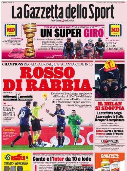 L'apertura de La Gazzetta dello Sport: "Rosso di rabbia"