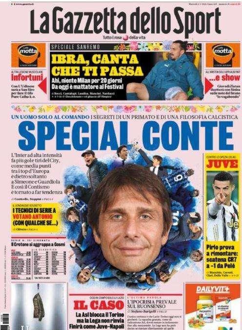L'apertura de La Gazzetta dello Sport sull'Inter: "Special Conte"
