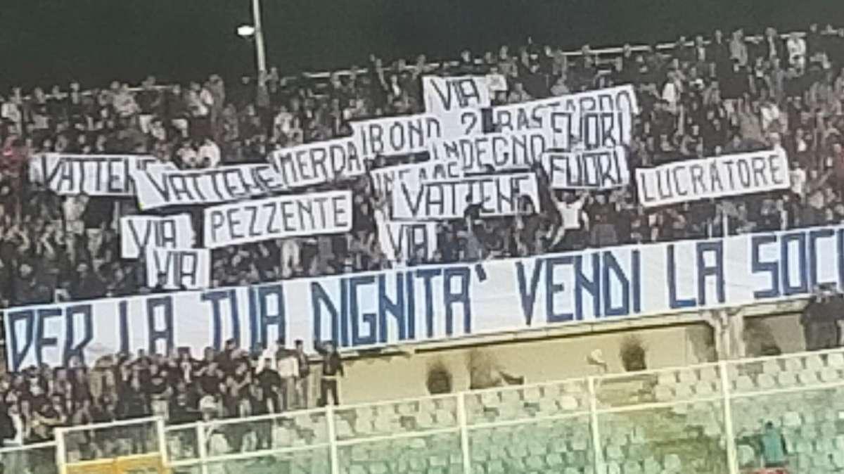 Pescara-Pontedera: la Curva Nord contesta Sebastiani e sostiene la squadra