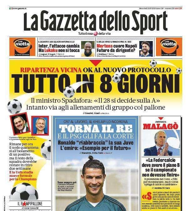 La Gazzetta dello Sport in apertura sulla Serie A: "Tutto in 8 giorni"