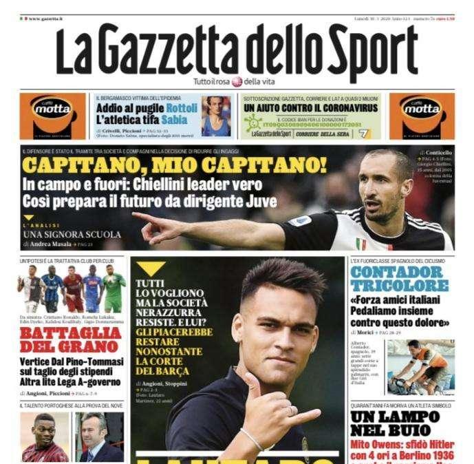La Gazzetta dello Sport in apertura: "Lautaro sposa l'Inter"