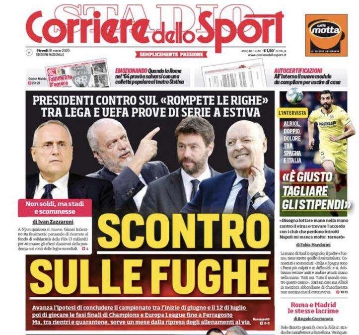 L'apertura del Corriere dello Sport: "Scontro sulle fughe" 