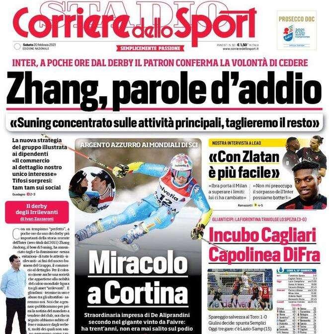 Corriere dello Sport in apertura: "Zhang, parole d'addio"