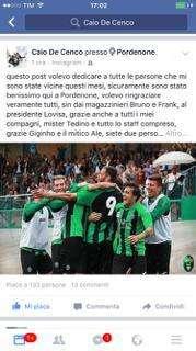 Il saluto di Caio De Cenco DC9 alla società neroverde e al Popolo del Ramarro