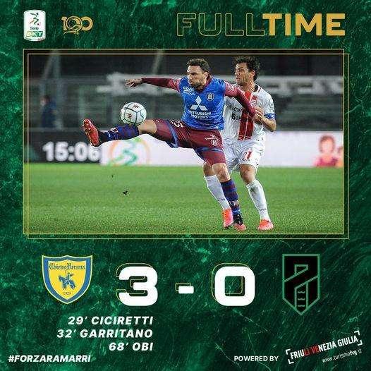 Bentegodi amaro per i Ramarri; ChievoVerona-Pordenone 3-0, il tabellino