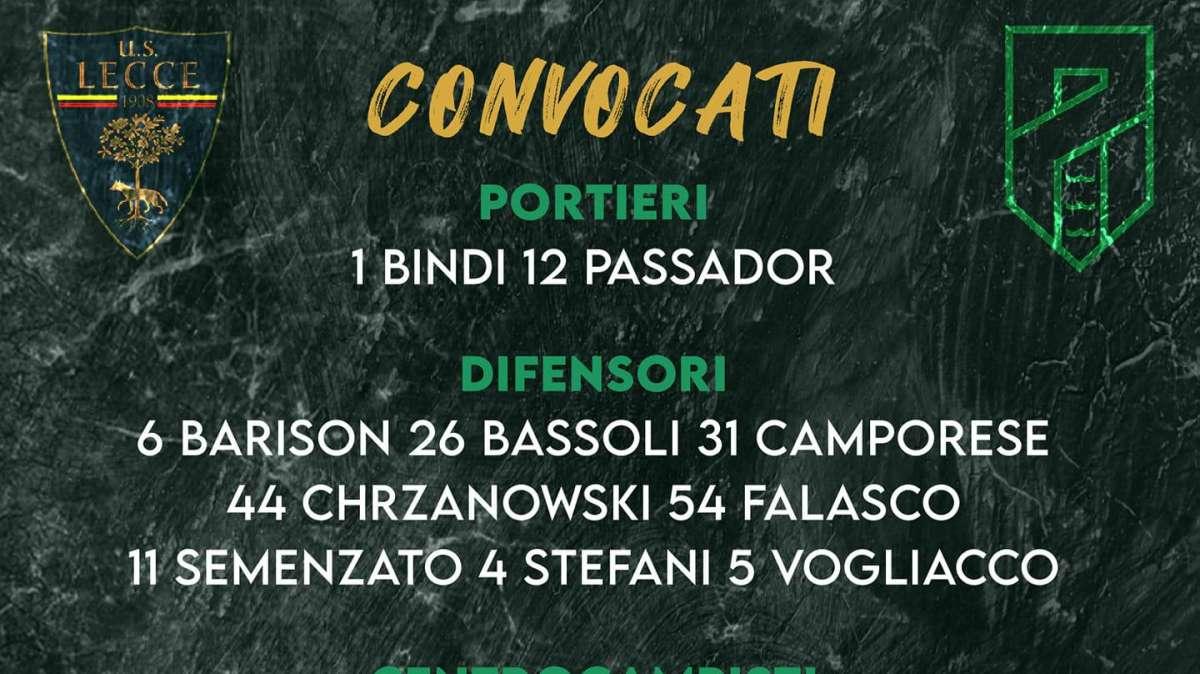 Lecce-Pordenone, i convocati di mister Tesser