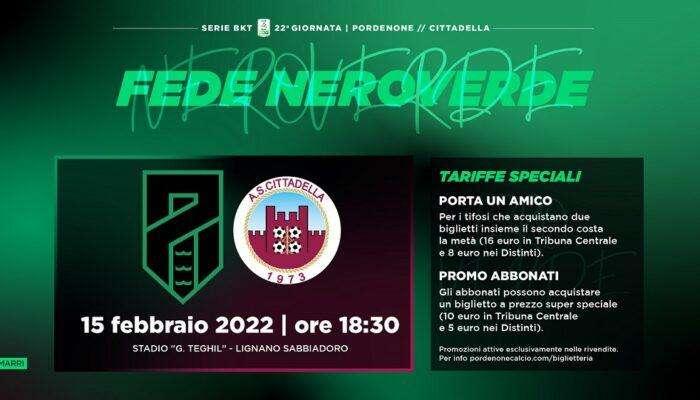 Pordenone Calcio: prevendita Pordenone-Cittadella attiva con promo "Fede neroverde"