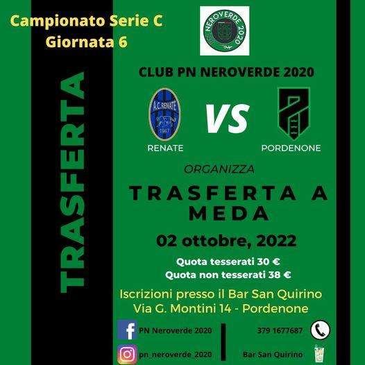 Pordenone Calcio: il PN Neroverde 2020 organizza corriera per Meda