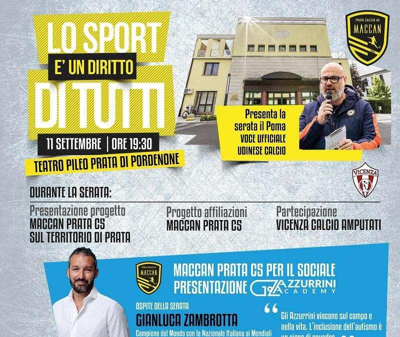 Calcio a 5: Maccan Prata C5, Zambroota all'evento "Lo Sport è un Diritto di TUTTI"