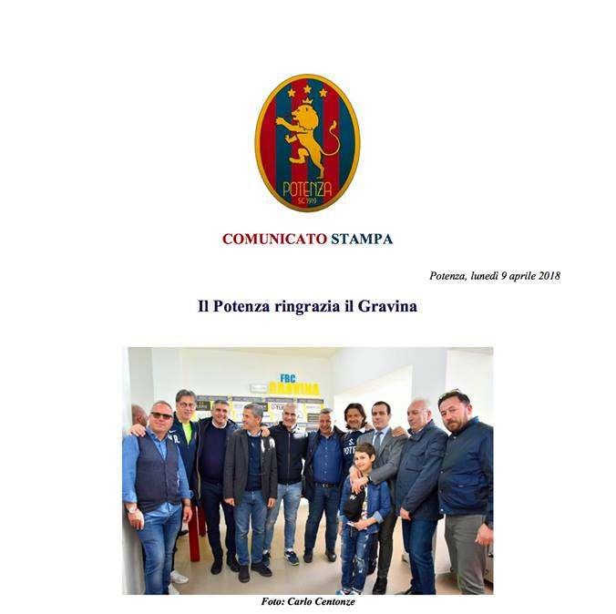 Il Potenza ringrazia il Gravina...