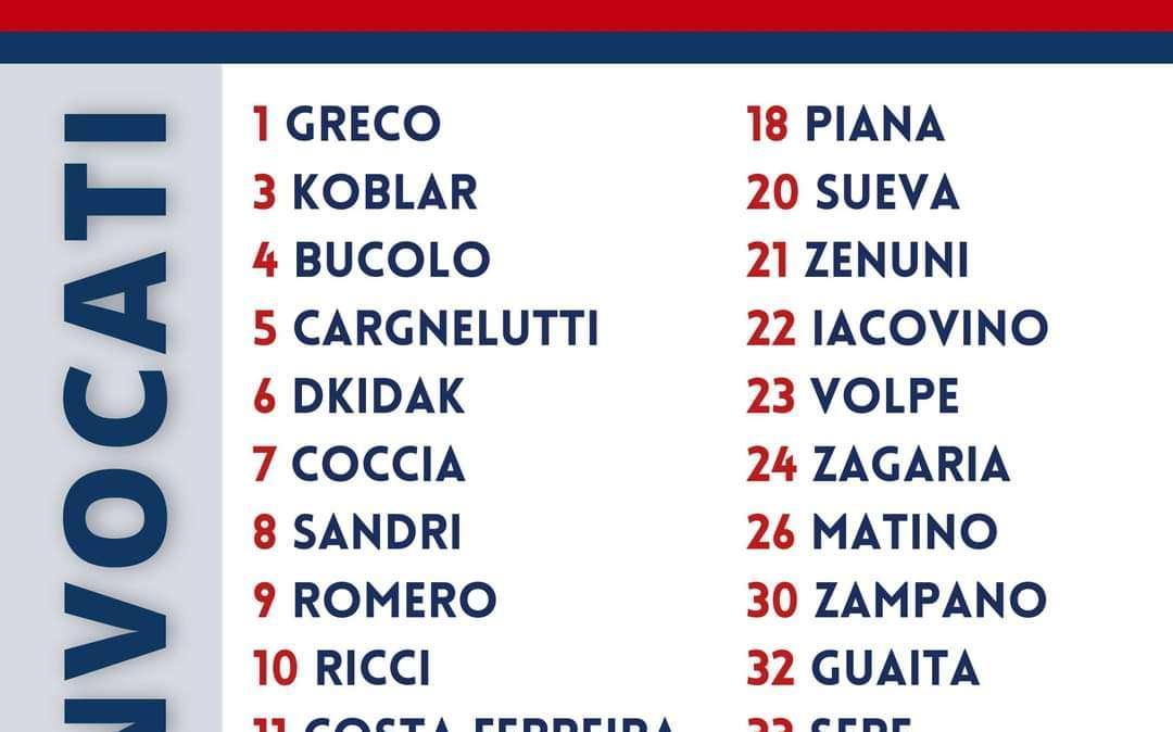 Potenza, i convocati di mister Arleo per la sfida con l'Avellino