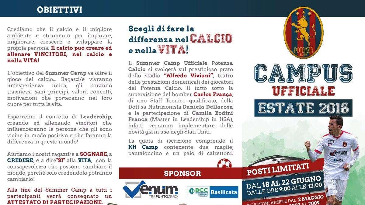 Partite le iscrizioni per il Campus ufficiale del Potenza Calcio...