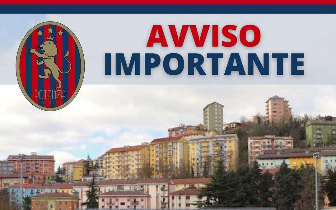 Potenza, la società invita i tifosi a recarsi allo stadio in largo anticipo