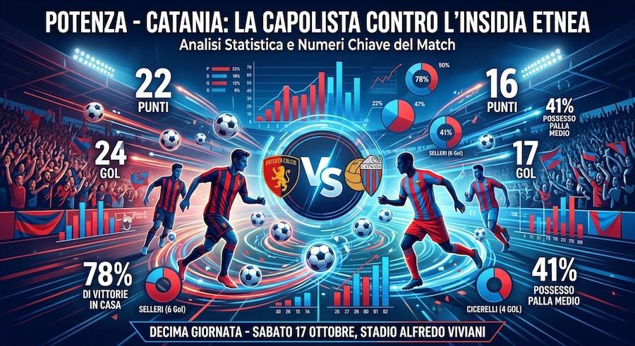 Potenza-Catania, la capolista contro l’insidia etnea: gol, punti e numeri a confronto