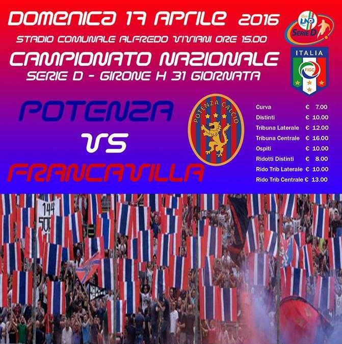 Potenza-Francavilla: info biglietti.