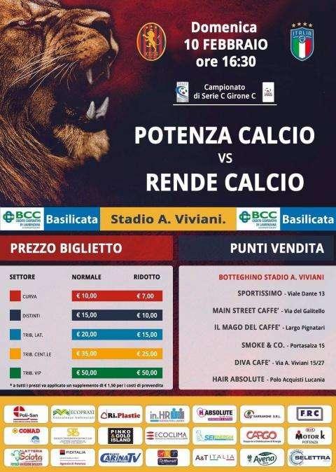 POTENZA-RENDE APERTA LA VENDITA DEI BIGLIETTI 