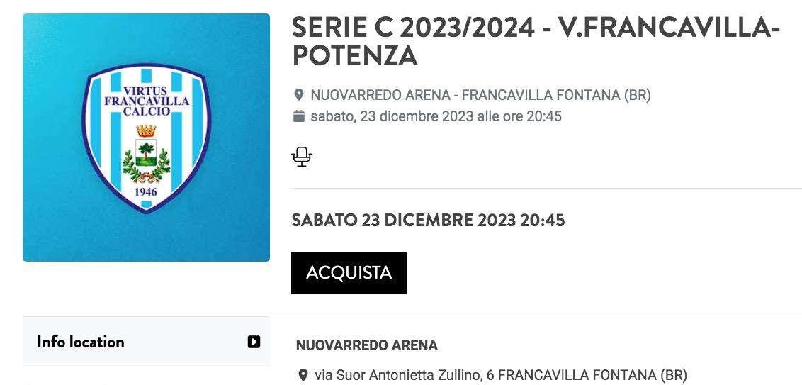Virtus Francavilla-Potenza, prosegue la vendita dei biglietti