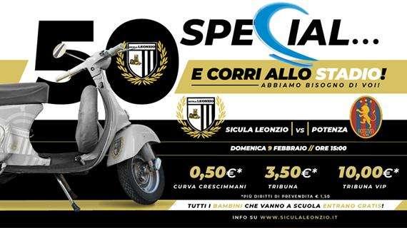 Contro il Potenza la Sicula Leonzio lancia l'iniziativa "50 speCial e corri allo Stadio"