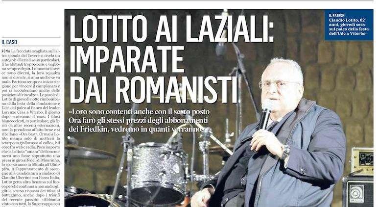 IL CASO... Lotito tesse l’elogio dei romanisti e mortifica i tifosi della Lazio
