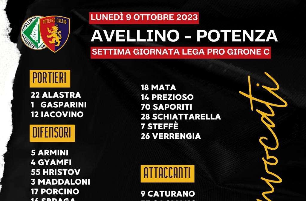 Potenza, i convocati di mister Colombo per Avellino