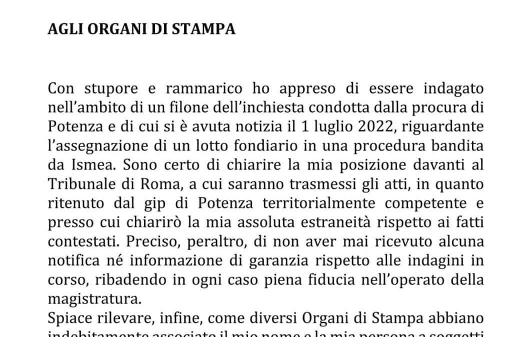 Coinvolgimento in una indagine, il patron Donato Macchia precisa...