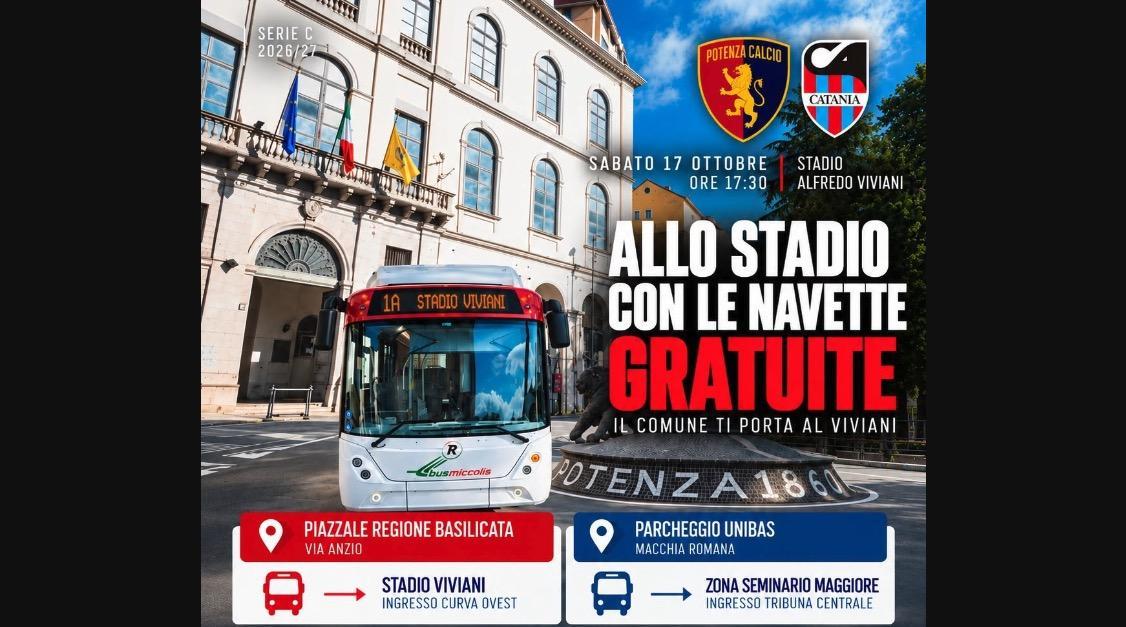 Potenza-Catania, navette gratuite per il Viviani: quattro mezzi per agevolare l’arrivo dei tifosi