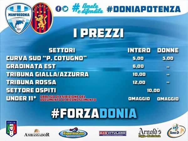 Manfredonia-Potenza: info biglietti.