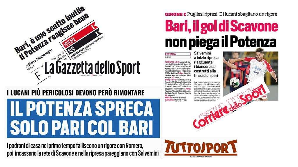 Potenza - Bari sulla stampa nazionale