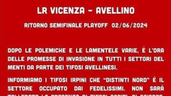 I tifosi dell'Avellino polverizzano i biglietti per il settore ospiti dello stadio di Vicenza in pochi minuti... ma i tifosi veneti "avvertono" i supporters irpini