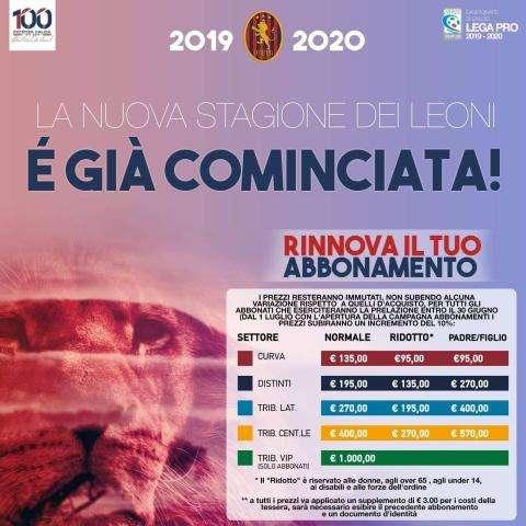Dal 10 giugno partirà il rinnovo degli abbonamenti