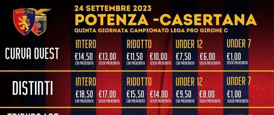 È partita la prevendita per Potenza-Casertana