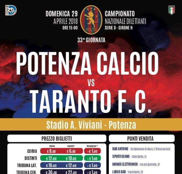 Potenza-Taranto: info biglietti.