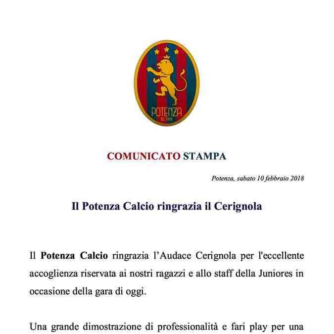 Il Potenza ringrazia il Cerignola...