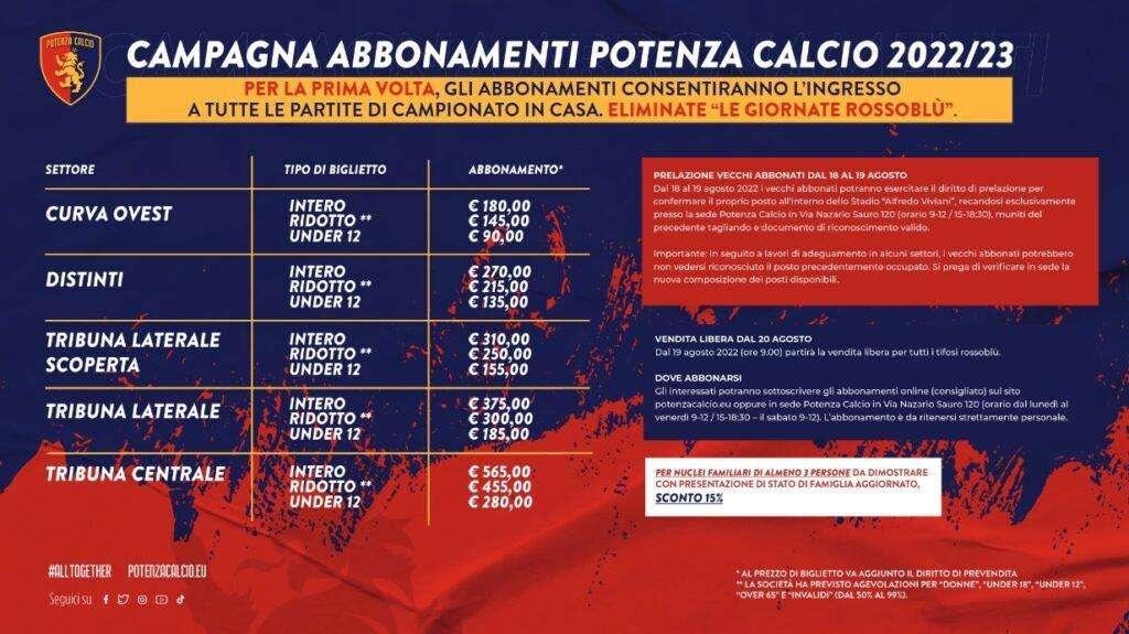 Potenza, al via la campagna abbonamenti 2022/23