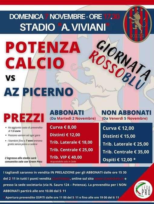 Potenza - Picerno domani botteghini aperti fino all'inizio della partita