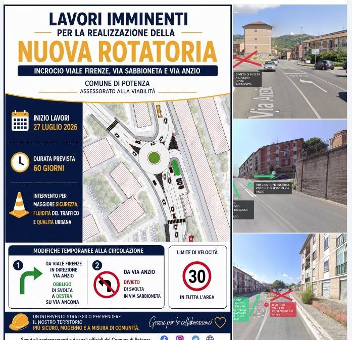 Potenza, al via il cantiere della nuova rotatoria di viale Firenze: lunedì iniziano i lavori