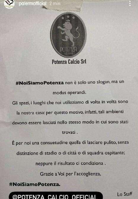 Il Palermo si complimenta con il Potenza, ecco perché